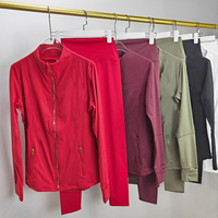Jaket dan Legging Yoga Grosir untuk Lari, Gym, Yoga, Cepat Kering, Bernapas, dengan Ritsleting Emas, Set Pakaian Olahraga Atletik