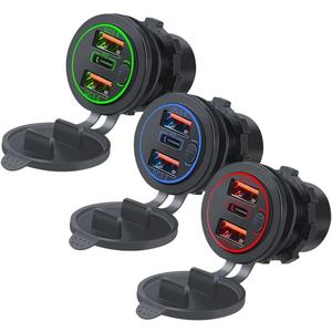 12V 30W Double QC 3.0 USB + PD Type-C <span class=keywords><strong>Chargeur</strong></span> de <span class=keywords><strong>voiture</strong></span> rapide Adaptateur de prise de courant pour <span class=keywords><strong>voiture</strong></span> Marine RV Bleu <span class=keywords><strong>Vert</strong></span> Rouge LED - Product Image 6