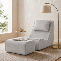 Ensemble fauteuil inclinable surdimensionné en velours côtelé avec ottoman, style bohème moderne et confortable, sans accoudoirs, pour mobilier de maison et appartement