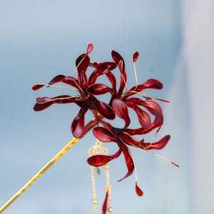 Palillos para el pelo estilo chino con flor de lirio araña, súper encantadores, vintage, con borlas de aceite brillante, para boda y Hanfu - Product Image 1