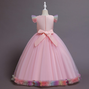 Vestido de Princesa para Niñas, Vestido de Tul Rosa con Cuello Redondo y Flores, Personalizado para Desfile de Moda - Product Image 4