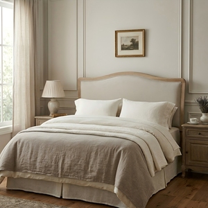 HL114K Testiera del <span class=keywords><strong>Letto</strong></span> in Stile <span class=keywords><strong>Francese</strong></span> di Lusso, King Size, Rivestita in Morbido Lino con Eleganti Linee, in Legno di Quercia Massiccio - Product Image 1