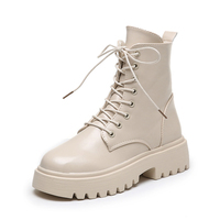 Botas de couro para mulheres, novas botas de couro, baratas, com cadarço, preto, casual, martin, para primavera