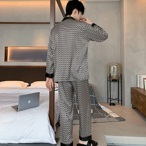 Pijamas para Hombre y Niño, Estilo Verano, Ropa de Casa para Papá, Patrón Geométrico, Primavera/Otoño, Finos, Imitación de Seda, Manga Larga, Nuevo Estilo 2024 - Product Image 4