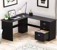 Bureau d'angle en forme de L avec tiroir pour dossiers, table d'ordinateur pour bureau à domicile de 51 x 59 pouces, poste de travail en bois noir