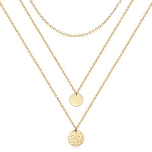 Collana a Catena Multistrato in Acciaio Inossidabile per Donna, Placcata in Oro 18K, Doppio Ciondolo Rotondo a Pressione d'Olio - Product Image 1