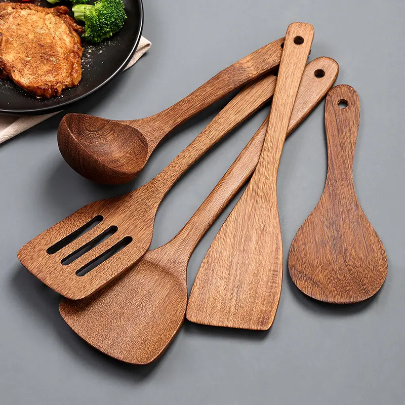 Eco Friendly Natural Wooden, Kitchen Utensils Ebony espatula cocina Bamboo Spatula Spoon Set utensilios de cocina With Logo/