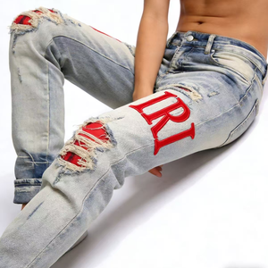 Jeans pour hommes Streetwear Rock <span class=keywords><strong>Revival</strong></span>, design personnalisé, effet peinture pulvérisée, skinny, graffiti, évasé, tie-dye, déchiré, délavé, avec LOGO - Product Image 4