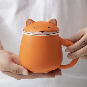 13.5盎司橙色狐狸马克杯，带浸泡器陶瓷输液杯定制动物陶瓷咖啡杯