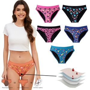 Menstruation Washable Sanitary Napkin Free Teen Girls' Cute Printed 4 <strong>Layers</strong> High Absorption <strong>Mid</strong> Rise Period Underwear Panties - Product Image 1
