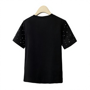 T-shirt personnalisé en strass pour femme, en coton scintillant, décontracté, à motif graphique, vente en gros OEM ODM - Product Image 2