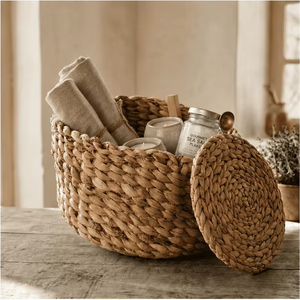 Handwoven Water Hyacinth <b>Storage</b> <b>Basket</b> with Lid Round Wicker Organizer Bin for Home <b>Storage</b> Uses <b>Storage</b> <b>Basket</b> - Product Image 1