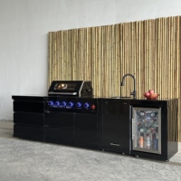 Ensemble de cuisine extérieure modulaire flexible en acier inoxydable 304 avec barbecue à gaz complet, allumage électronique par impulsion et armoires de rangement