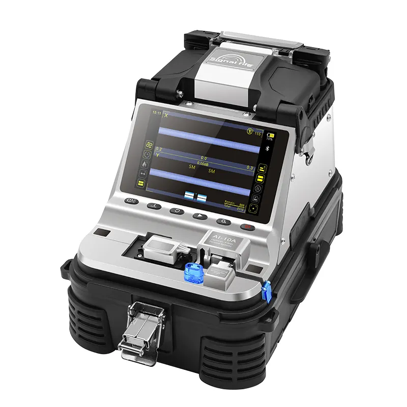 Nouvelle épisseuse de Fusion de fibre optique de AI-10A de feu de Signal intégrée dans le couperet électrique VFL OPM fonction 6 moteur épissage Machine