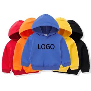 Hoodie polos anak-anak, Hoodie katun polos, Sweatshirt Pullover polos, Logo kustom, Hoodie anak laki-laki dan perempuan