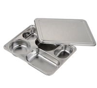 Plateau de service rectangulaire en acier inoxydable 304 avec compartiments, assiette métallique pour fêtes et écoles