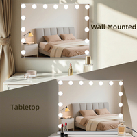 Miroir de Maquillage de Bureau LED Métallique pour Studio de Beauté, Finition Chromée, 58x46cm, Rectangulaire, Dimmable, 3 Couleurs, 15 Ampoules, Rechargeable