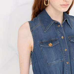 Moda all'ingrosso per ragazze abito lungo in jeans elegante personalizzato da donna Casual con orlo e volant <span class=keywords><strong>abiti</strong></span> senza maniche in <span class=keywords><strong>Denim</strong></span> - Product Image 5