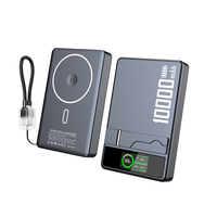 Batterie externe portable magnétique 3-en-1 pour voyage en extérieur, haute capacité 5000/10000mAh, 22.5W PD Type-C, sans fil, avec support pliable