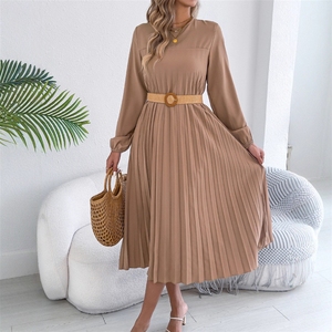 <span class=keywords><strong>Robe</strong></span> plissée unie décontractée à manches longues avec poches, style européen et américain, collection Printemps/Été 2026, <span class=keywords><strong>pour</strong></span> <span class=keywords><strong>femme</strong></span> (photo réelle) - Product Image 1