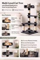 Tour d'escalade pour chat élégante, multi-niveaux, en velours, écologique et durable, avec poteaux en sisal, arbre à chat en peluche pour la maison et le salon