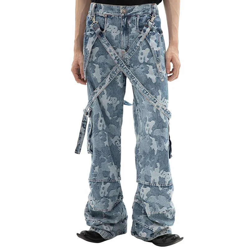 DiZNEW New Style Mens Straight Denim Cargo Pants Biker Jeans Men Baggy Loose Blue Jeans With Side Pockets Jeans Men
