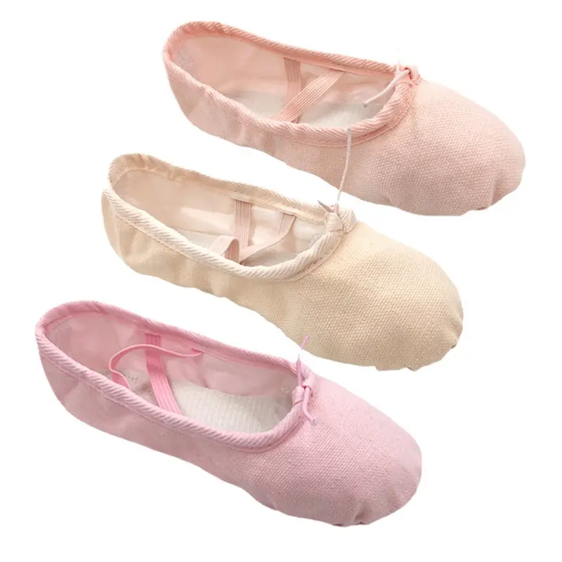 Chaussures de ballet en toile à semelle fendue pour filles ballerine chaussons de danse plats chaussures de ballet caski pour femmes pour l'école