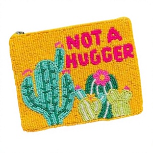 Beaded Cactus Coin <b>Purse</b> Not A Hugger Zipper Closure Bohemian Style Handmade Mini Pouch Unisex Yellow <b>Pink</b> Green - Product Image 1