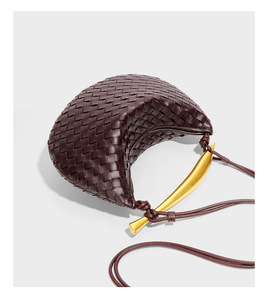 Solid Color Genuine Leather Waterproof Summer Dumpling Bag Handbag Woven Tote Saddle Bag Zipper Single Strap Half Moon <strong>Sardine</strong> - Product Image 4