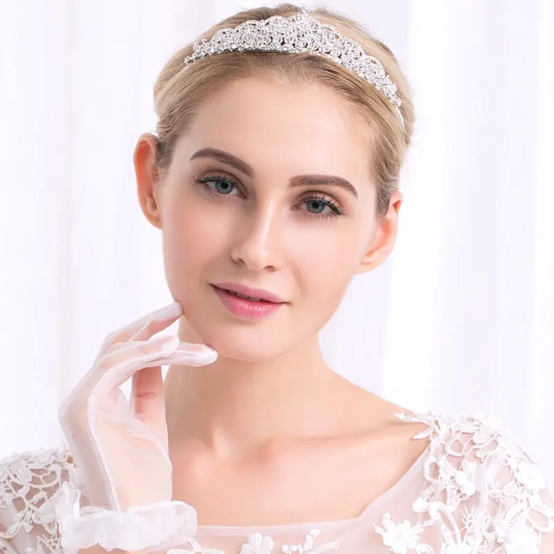 Mahkota Pernikahan Berlian Imitasi Kristal Mahkota Pengantin Mutiara Putih Gading Mahkota Perak Tiara Buatan Tangan