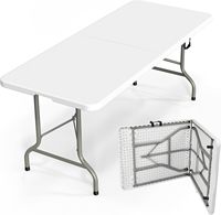 Table de restauration portable en plastique pour extérieur, 180 cm, rectangulaire, blanche, pas chère, pliable, pour mariage et événements