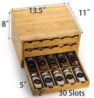 Bouteilles d'épices à 3 niveaux 30 grilles Support de rangement pour bocaux d'assaisonnement Porte-épices en bois Tiroir Organisateur Plateau Cubes pour armoires Comptoir