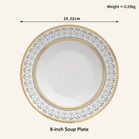 Service de table en céramique dorée de style européen, luxe léger, avec bordure géométrique dorée, pour mariage, hôtel, banquet, fête à domicile, cadeau