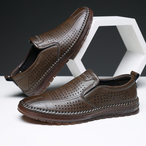 Men's Genuine Leather <b>Slip</b>-On Sandals Closed Toe Summer Breathable Rubber Outsole Casual Shoes - Product Image 2