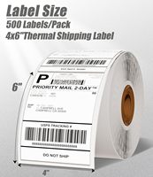 Gulungan Label Termal 4*6 Inci, Stiker Label Pengiriman Persegi, Kertas Label untuk Digunakan dengan Printer Label Pengiriman, Tersedia