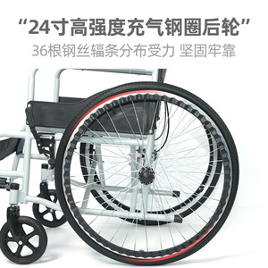 Xinwang Manual Wheelchair 24-Inch <b>Spoked</b> <b>Wheels</b> Foldable Lightweight Mobility Aid For Elderly And Disabled Blue Gray - Product Image 5