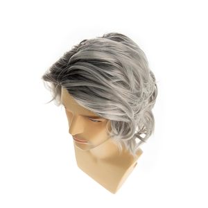 Pelucas sintéticas de longitud media <span class=keywords><strong>para</strong></span> <span class=keywords><strong>hombre</strong></span>, con raya lateral, en capas, color gris ombré, fibra resistente al calor, aspecto natural. - Product Image 4