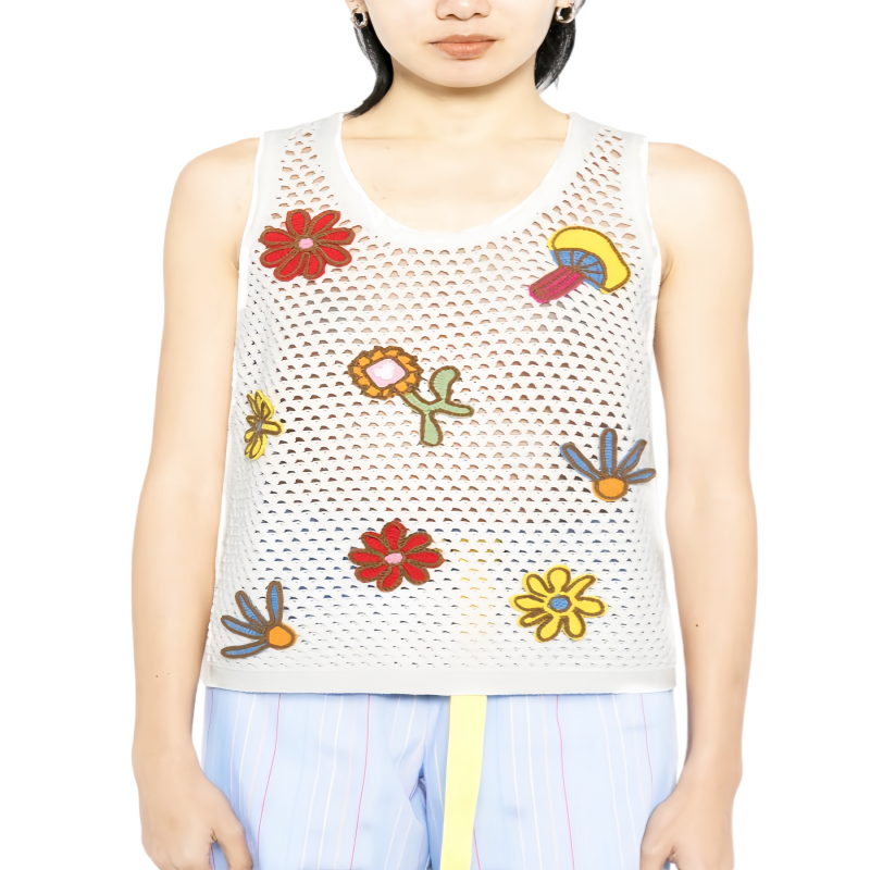 2026 OEM/ODM Breathable Wool/Cashmere Casual O-Neck 3D Embroidery Animal Print Front Logo Knitted Tank Top for Women