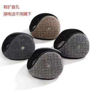 Orejeras gruesas a prueba de viento con forro polar cálido para hombre, orejeras de una pieza con diseño a cuadros para invierno, compatibles con audífonos montados en la parte posterior. - Product Image 5