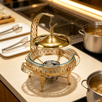 Réchaud de buffet FLEY en acier inoxydable avec bol en verre transparent et couvercle suspendu pour hôtels, buffets, mariages et événements de restauration