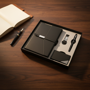 Customizable Logo Four-Piece Eco-Friendly Leather Business Gift Set Modern Design for Christmas Back School Promotional Office