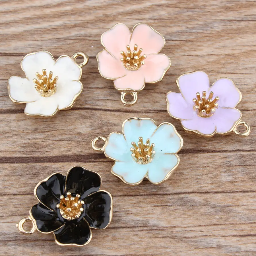 20x24mm Custom Zinc Alloy Enamel Hibiscus Flower Shape Diy Pendants Jewelry Finding Making Accessories Charms