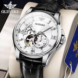 Montres automatiques de luxe pour hommes OUPINKE 3222, bracelet en cuir véritable original, montre-bracelet mécanique à cadran ajouré, mode décontractée pour homme - Product Image 1