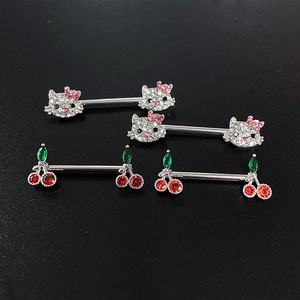Nuovo 14G Crystal CZ Cat Cherry Barbell Tongue capezzolo <span class=keywords><strong>Piercing</strong></span> <span class=keywords><strong>gioielli</strong></span> bilanciere Body <span class=keywords><strong>Piercing</strong></span> acciaio chirurgico Evil Eye capezzolo anello - Product Image 3