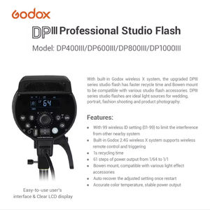 <span class=keywords><strong>Flash</strong></span> de <span class=keywords><strong>studio</strong></span> <span class=keywords><strong>Godox</strong></span> DP400III <span class=keywords><strong>400W</strong></span> 2.4G sans fil avec système X, lumière stroboscopique 5600K, portée de <span class=keywords><strong>flash</strong></span> 28-105 mm pour la photographie de mariage, 84g - Product Image 6