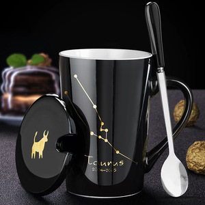 Personality <b>Ceramic</b> <b>Cup</b> Nordic Black Gold Zodiac Sign Coffee Mugs with Lid - Product Image 6