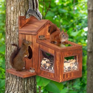 Mangeoire pour écureuils en bois Mangeoires pour écureuils à l'extérieur de l'hiver Mangeoire en bois pour le maïs avec panneau supérieur amovible - Product Image 5