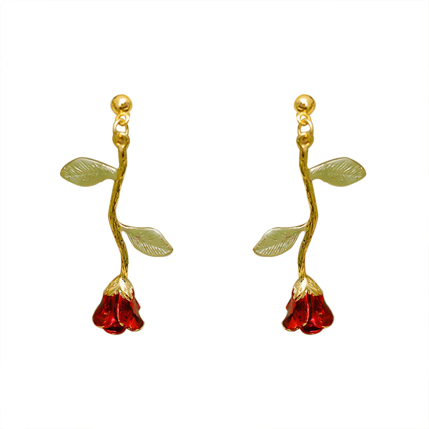 Creative Elegant Design Dainty Dangle Inspired Jewelry Rose Flower Earrings 18k Gold Plated Dangling Earrings Rose Earrings