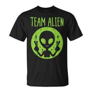 T-Shirt Team Alien noir et vert, Design Alien, signe de paix, graphique, pour hommes, jeunes et enfants - Product Image 1