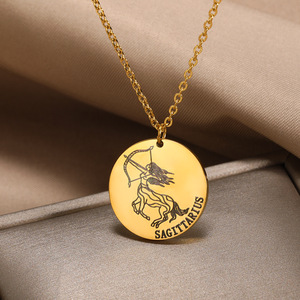 Collana con Ciondolo Zodiacale in Rame Inciso con 12 Segni Astrologici, Catena in Acciaio Inossidabile - Product Image 6